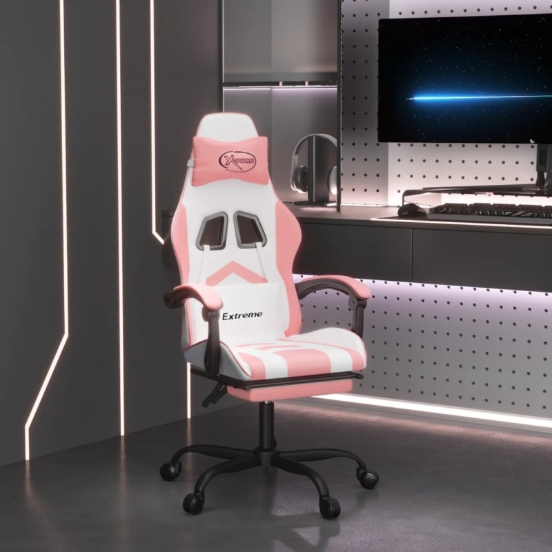 vidaXL Gaming-Stuhl mit Fußstütze Drehbar Weiß & Rosa Kunstleder vidaXL Gaming-Stuhl mit Fußstütze Drehbar Weiß & Rosa Kunstleder