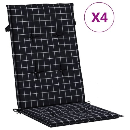 vidaXL Hochlehner-Auflagen 4 Stk. Schwarz Karomuster Stoff