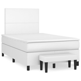 vidaXL Boxspringbett mit Matratze Weiß 120x200 cm Kunstleder