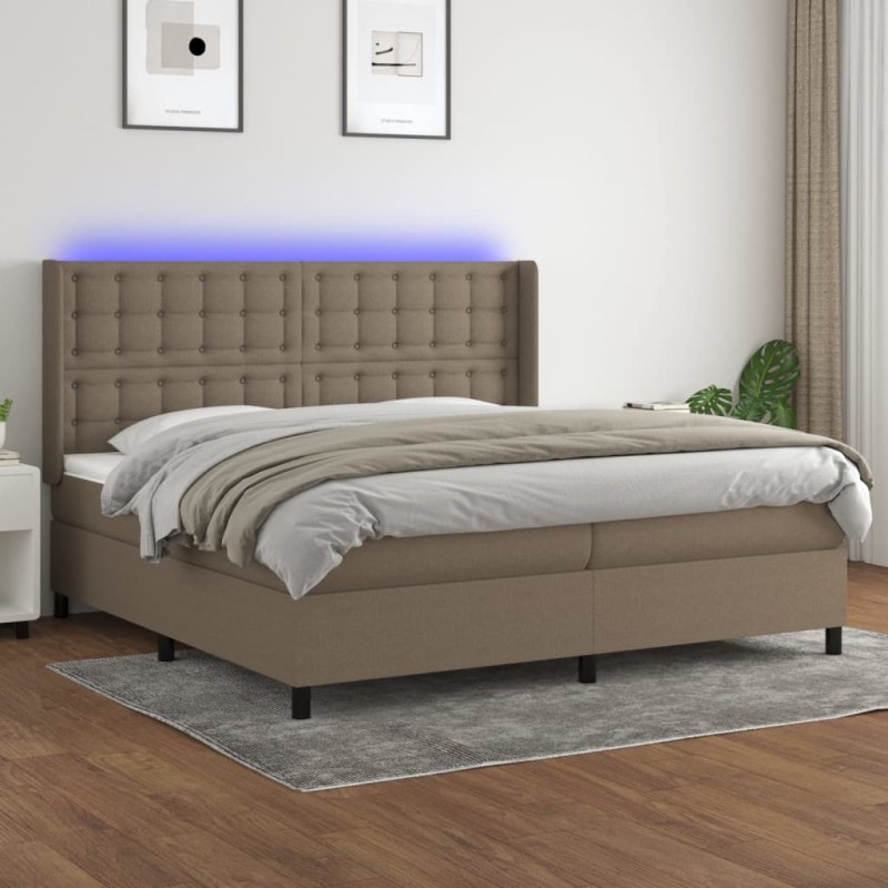 vidaXL Boxspringbett mit Matratze & LED Taupe 200x200 cm Stoff vidaXL Boxspringbett mit Matratze & LED Taupe 200x200 cm Stoff