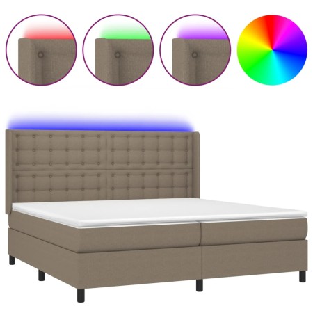 vidaXL Boxspringbett mit Matratze & LED Taupe 200x200 cm Stoff