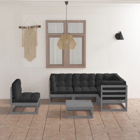 6-tlg. Garten-Lounge-Set mit Kissen Kiefer Massivholz