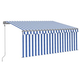 vidaXL Markise Automatisch mit Rollo LED Windsensor 3,5x2,5m Blau Weiß