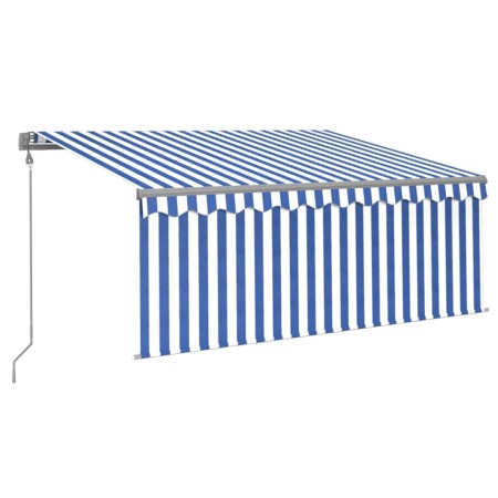 vidaXL Markise Automatisch mit Rollo LED Windsensor 3,5x2,5m Blau Weiß