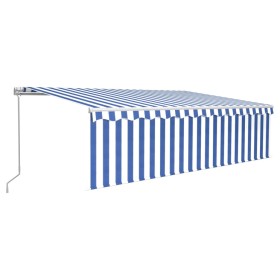 vidaXL Markise Manuell Einziehbar mit Rollo & LED 5x3 m Blau & Weiß