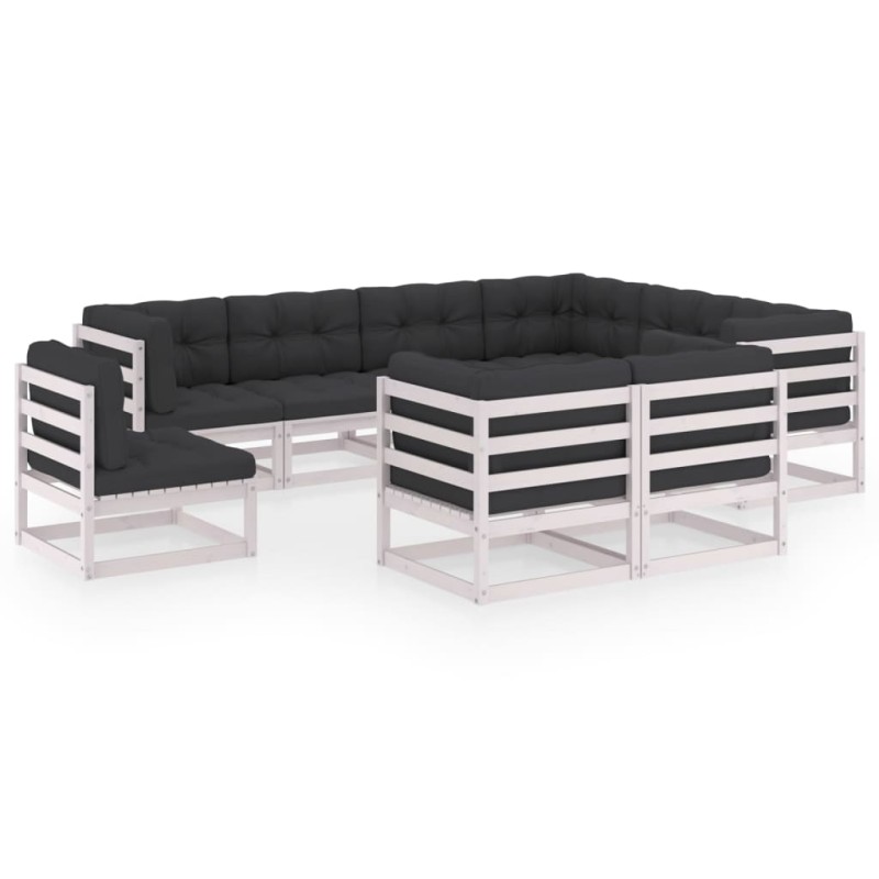 9-tlg. Garten-Lounge-Set mit Kissen Weiß Kiefer Massivholz 9-tlg. Garten-Lounge-Set mit Kissen Weiß Kiefer Massivholz