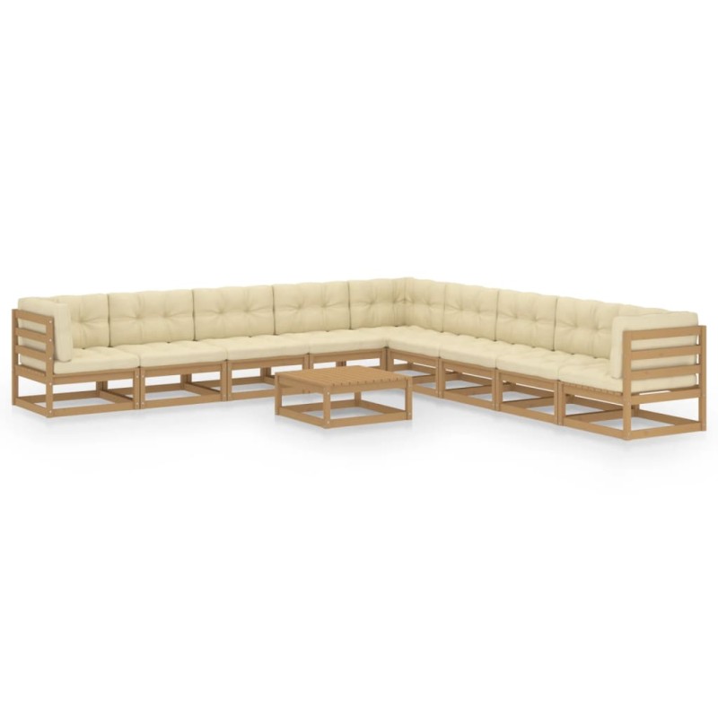 10-tlg. Garten-Lounge-Set Kissen Honigbraun Kiefer Massivholz 10-tlg. Garten-Lounge-Set Kissen Honigbraun Kiefer Massivholz