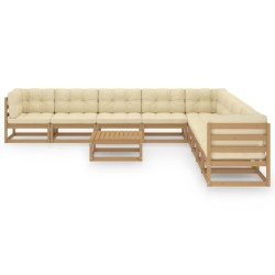 10-tlg. Garten-Lounge-Set Kissen Honigbraun Kiefer Massivholz