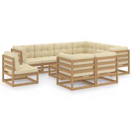 10-tlg. Garten-Lounge-Set Kissen Honigbraun Kiefer Massivholz