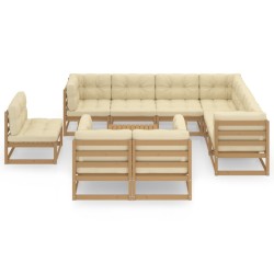 10-tlg. Garten-Lounge-Set Kissen Honigbraun Kiefer Massivholz