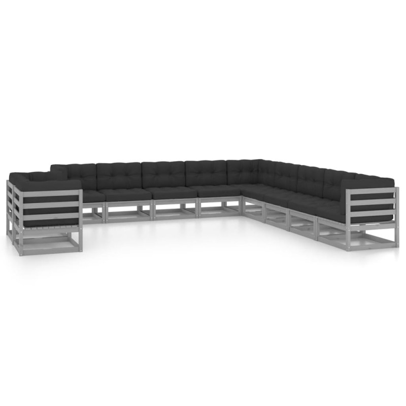 11-tlg. Garten-Lounge-Set mit Kissen Grau Kiefer Massivholz 11-tlg. Garten-Lounge-Set mit Kissen Grau Kiefer Massivholz