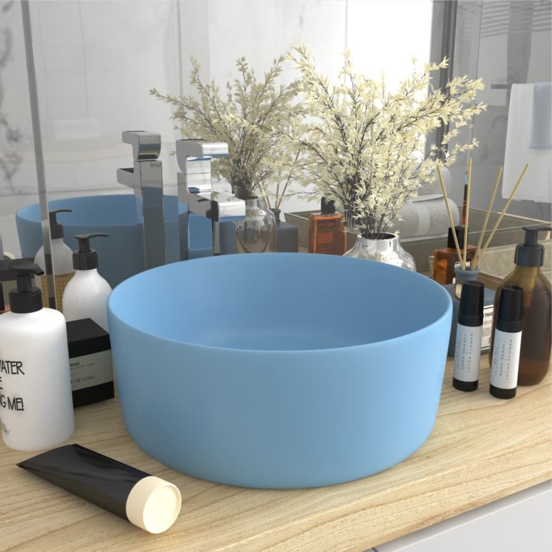 vidaXL Luxuriöses Waschbecken Rund Matt Hellblau 40x15 cm Keramik vidaXL Luxuriöses Waschbecken Rund Matt Hellblau 40x15 cm Keramik