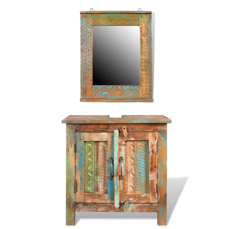 Badmöbel Waschbeckenunterschrank mit Spiegel Massivholz Badmöbel Waschbeckenunterschrank mit Spiegel Massivholz