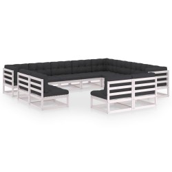 12-tlg. Garten-Lounge-Set mit Kissen Weiß Kiefer Massivholz