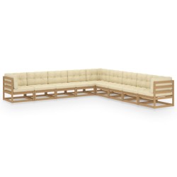 9-tlg. Garten-Lounge-Set Kissen Honigbraun Kiefer Massivholz
