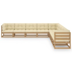 9-tlg. Garten-Lounge-Set Kissen Honigbraun Kiefer Massivholz