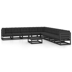 vidaXL 10-tlg. Garten-Lounge-Set mit Kissen Schwarz Massivholz Kiefer