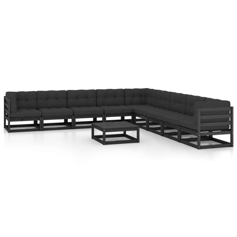 vidaXL 10-tlg. Garten-Lounge-Set mit Kissen Schwarz Massivholz Kiefer