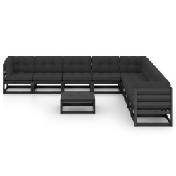 vidaXL 10-tlg. Garten-Lounge-Set mit Kissen Schwarz Massivholz Kiefer