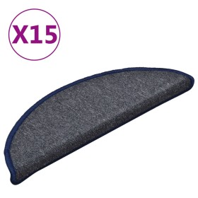 vidaXL Treppenmatten 15 Stk. Dunkelgrau und Blau 56x17x3 cm
