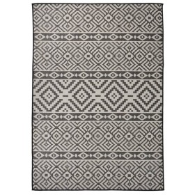 vidaXL Outdoor-Teppich Flachgewebe 140x200 cm Schwarz Gestreift
