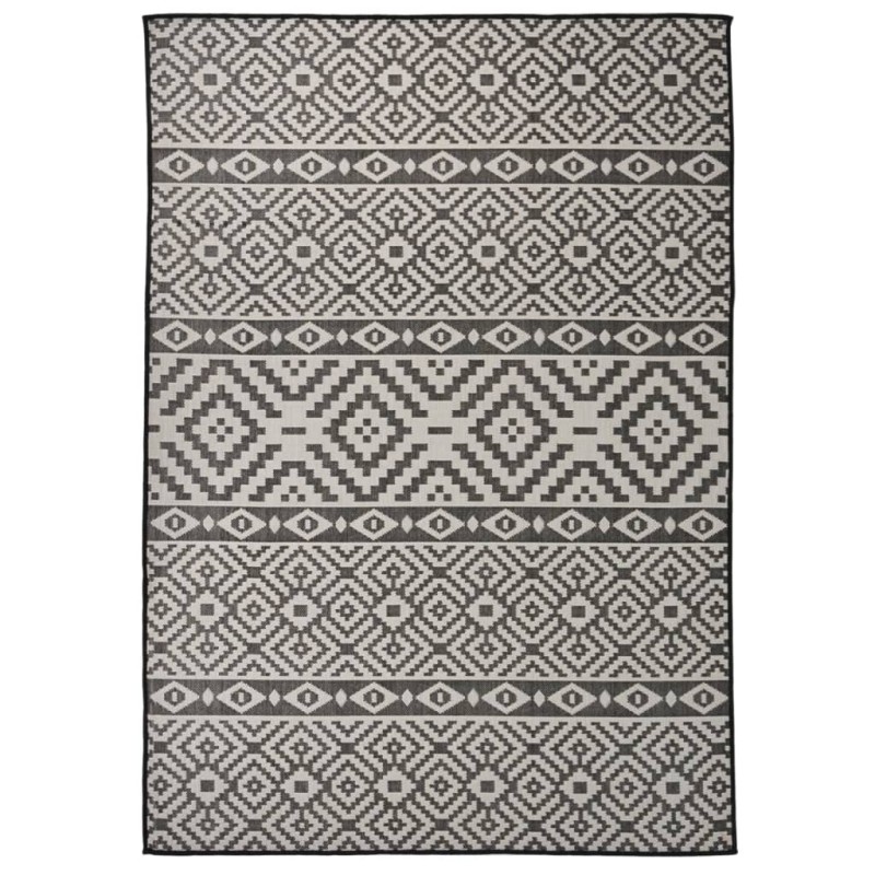 vidaXL Outdoor-Teppich Flachgewebe 140x200 cm Schwarz Gestreift vidaXL Outdoor-Teppich Flachgewebe 140x200 cm Schwarz Gestreift