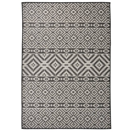 vidaXL Outdoor-Teppich Flachgewebe 140x200 cm Schwarz Gestreift