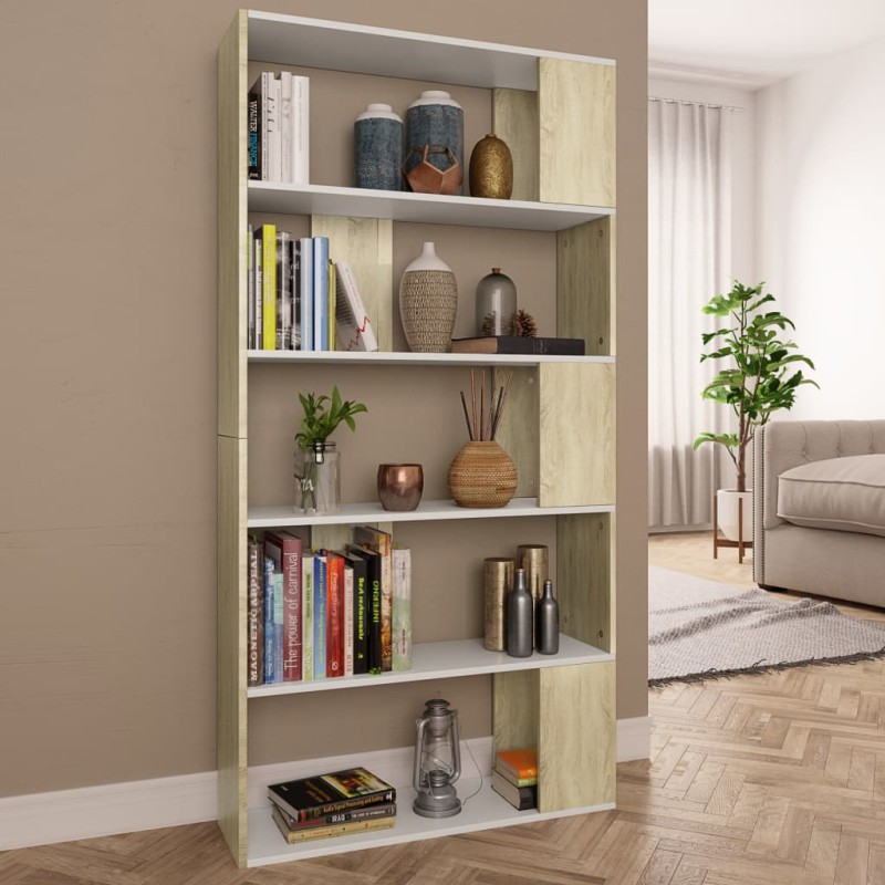 vidaXL Bücherregal/Raumteiler Weiß Sonoma-Eiche 80x24x159 cm vidaXL Bücherregal/Raumteiler Weiß Sonoma-Eiche 80x24x159 cm