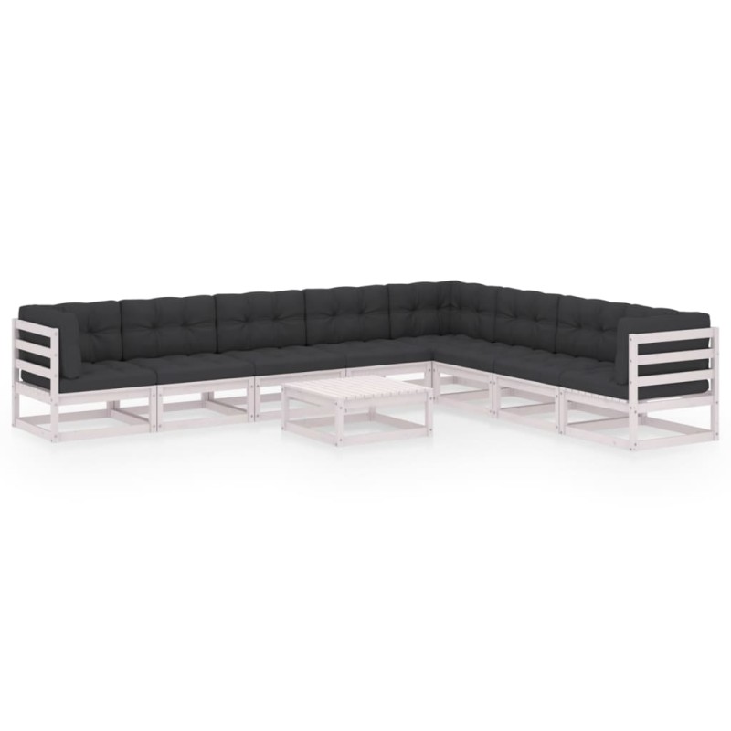 vidaXL 9-tlg. Garten-Lounge-Set mit Kissen Weiß Massivholz Kiefer vidaXL 9-tlg. Garten-Lounge-Set mit Kissen Weiß Massivholz Kiefer