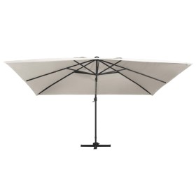 vidaXL Ampelschirm mit LED-Beleuchtung Alu-Mast 400x300 cm Sandweiß