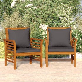 vidaXL Gartensessel mit Dunkelgrauen Kissen 2 Stk. Massivholz Akazie 
