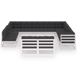 13-tlg. Garten-Lounge-Set mit Kissen Weiß Kiefer Massivholz