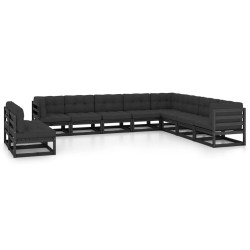 vidaXL 10-tlg. Garten-Lounge-Set mit Kissen Schwarz Massivholz Kiefer