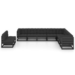 vidaXL 10-tlg. Garten-Lounge-Set mit Kissen Schwarz Massivholz Kiefer
