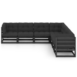 vidaXL 7-tlg. Garten-Lounge-Set mit Kissen Schwarz Massivholz Kiefer