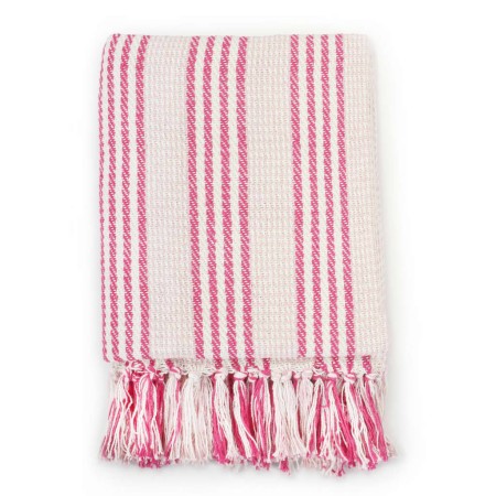 vidaXL Überwurf Baumwolle Streifen 220x250 cm Rosa und Weiß