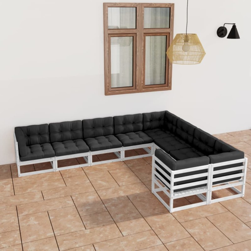 vidaXL 9-tlg. Garten-Lounge-Set mit Kissen Weiß Massivholz Kiefer vidaXL 9-tlg. Garten-Lounge-Set mit Kissen Weiß Massivholz Kiefer