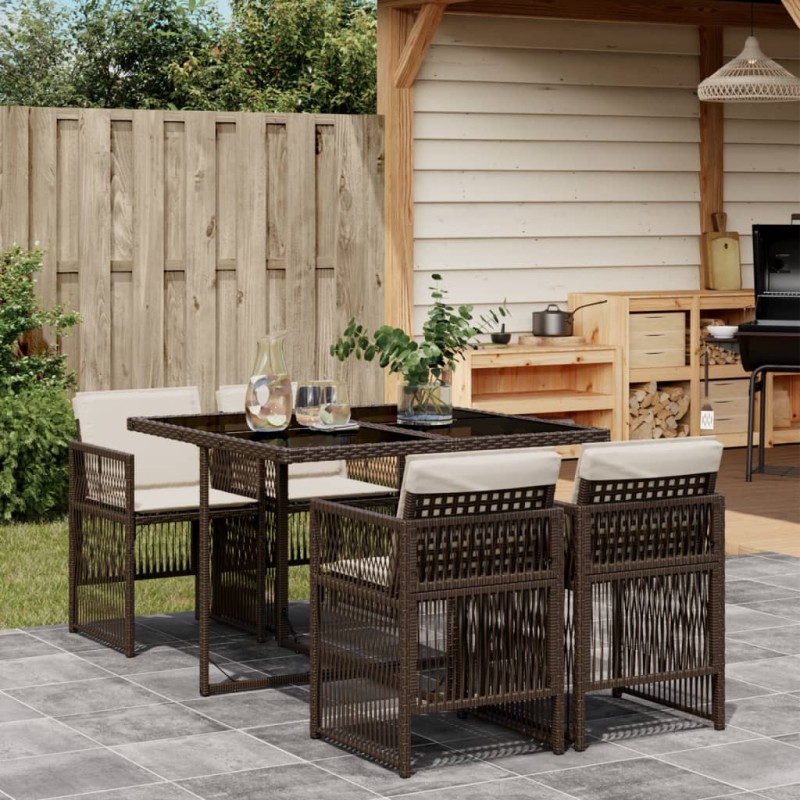 vidaXL 5-tlg. Garten-Essgruppe mit Kissen Braun Poly Rattan vidaXL 5-tlg. Garten-Essgruppe mit Kissen Braun Poly Rattan
