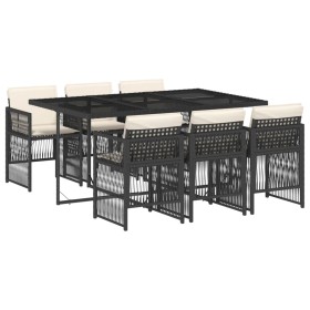 vidaXL 7-tlg. Garten-Essgruppe mit Kissen Schwarz Poly Rattan