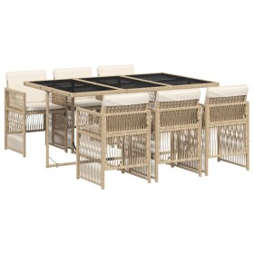 vidaXL 7-tlg. Garten-Essgruppe mit Kissen Beige Poly Rattan