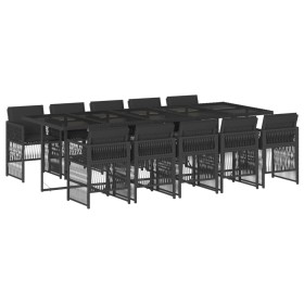 vidaXL 11-tlg. Garten-Essgruppe mit Kissen Schwarz Poly Rattan