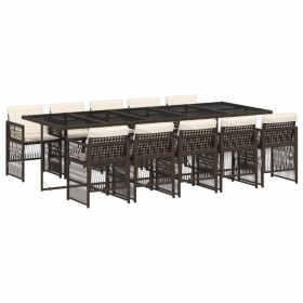vidaXL 11-tlg. Garten-Essgruppe mit Kissen Braun Poly Rattan