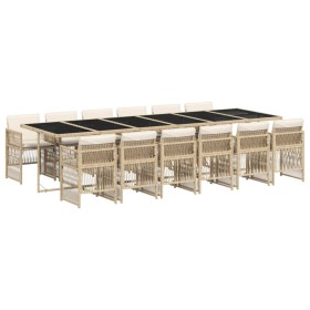 vidaXL 13-tlg. Garten-Essgruppe mit Kissen Beige Poly Rattan
