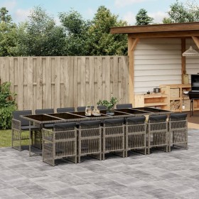 vidaXL 13-tlg. Garten-Essgruppe mit Kissen Grau Poly Rattan