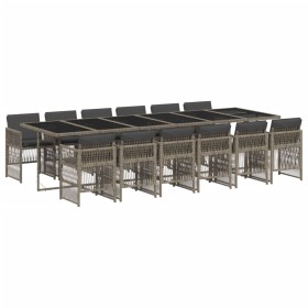 vidaXL 13-tlg. Garten-Essgruppe mit Kissen Grau Poly Rattan