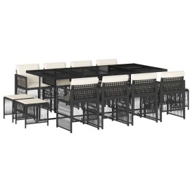 vidaXL 13-tlg. Garten-Essgruppe mit Kissen Schwarz Poly Rattan