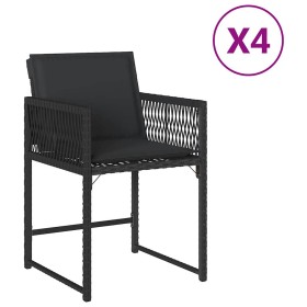 vidaXL Gartenstühle mit Kissen 4 Stk. Schwarz Poly Rattan