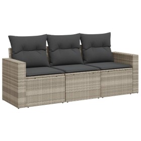 vidaXL 3-tlg. Garten-Sofagarnitur mit Kissen Hellgrau Poly Rattan