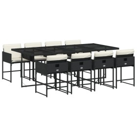 vidaXL 9-tlg. Garten-Essgruppe mit Kissen Schwarz Poly Rattan