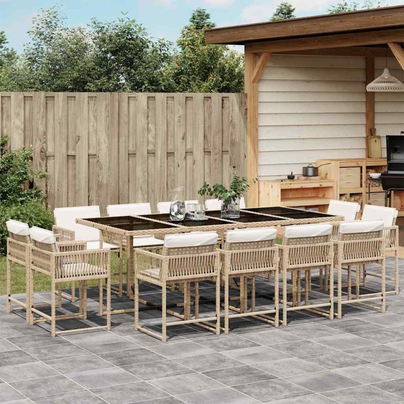vidaXL 13-tlg. Garten-Essgruppe mit Kissen Beige Poly Rattan vidaXL 13-tlg. Garten-Essgruppe mit Kissen Beige Poly Rattan